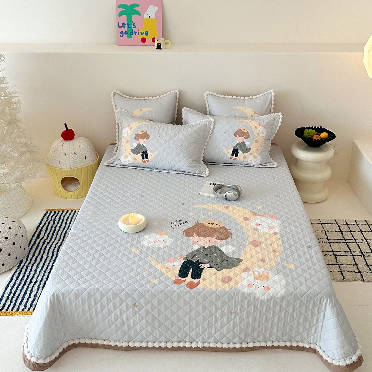 91家纺网 家纺一手货源 找家纺 漫调家纺 2025新款全棉磨毛大版卡通床盖套件 小王子