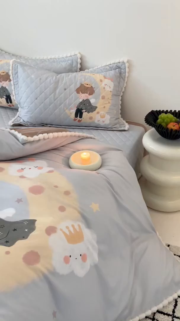 91家纺网 家纺一手货源 找家纺 漫调家纺 2025新款全棉磨毛大版卡通床盖套件 小王子