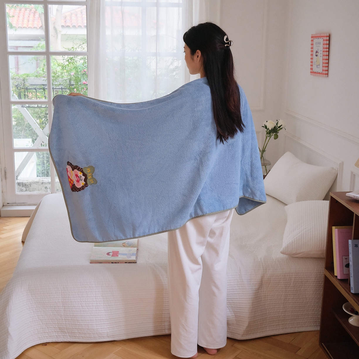 91家纺网 家纺一手货源 找家纺 沐瑟家纺 2025新款亲肤柔软珊瑚绒毛巾浴巾-富婆系列 富婆-蓝色 40*80cm毛巾/条