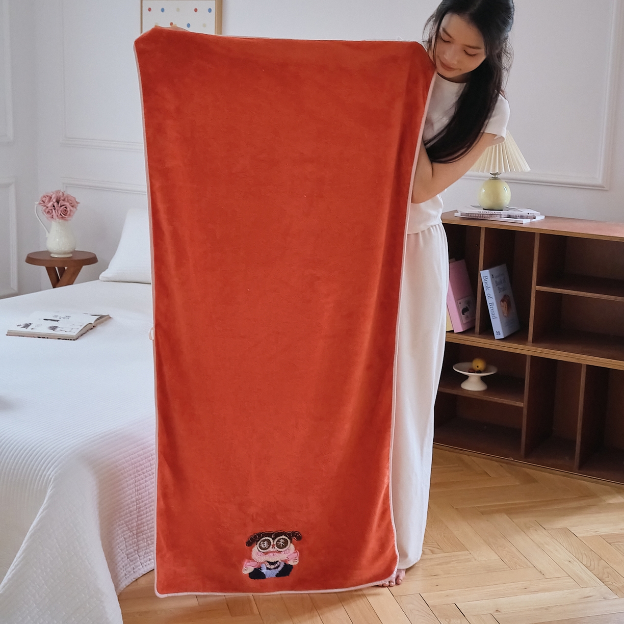 沐瑟家纺 2025新款亲肤柔软珊瑚绒毛巾浴巾-富婆系列 富婆-桔红 70*140cm浴巾/条