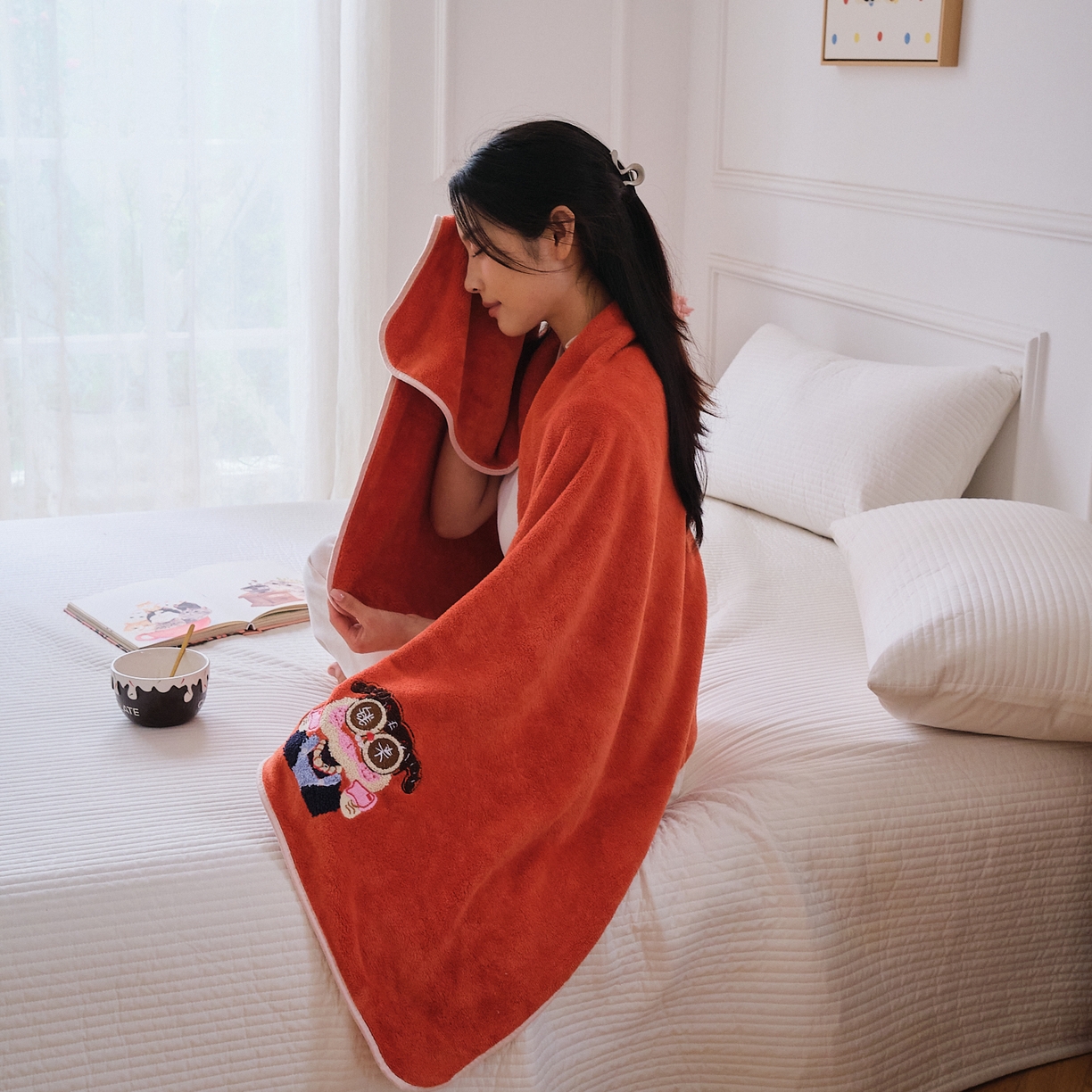 91家纺网 家纺一手货源 找家纺 沐瑟家纺 2025新款亲肤柔软珊瑚绒毛巾浴巾-富婆系列 富婆-桔红 40*80cm毛巾/条