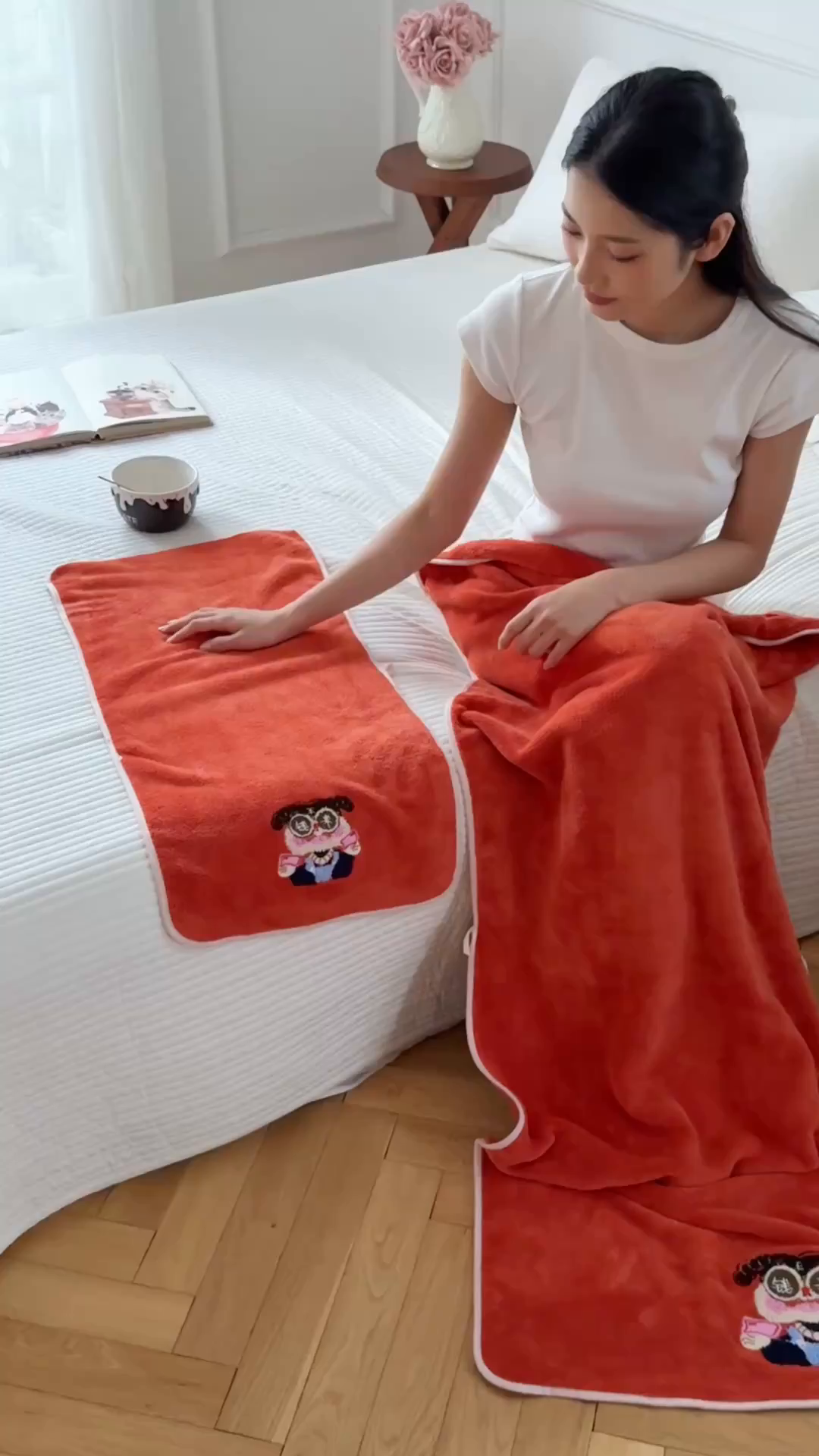 91家纺网 家纺一手货源 找家纺 沐瑟家纺 2025新款亲肤柔软珊瑚绒毛巾浴巾-富婆系列 富婆-桔红 70*140cm浴巾/条