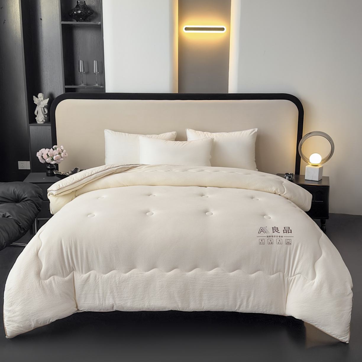 91家纺网 家纺一手货源 找家纺 蓝雀翎 2025新款10%针织糯糯棉大豆子母被被子被芯 白色