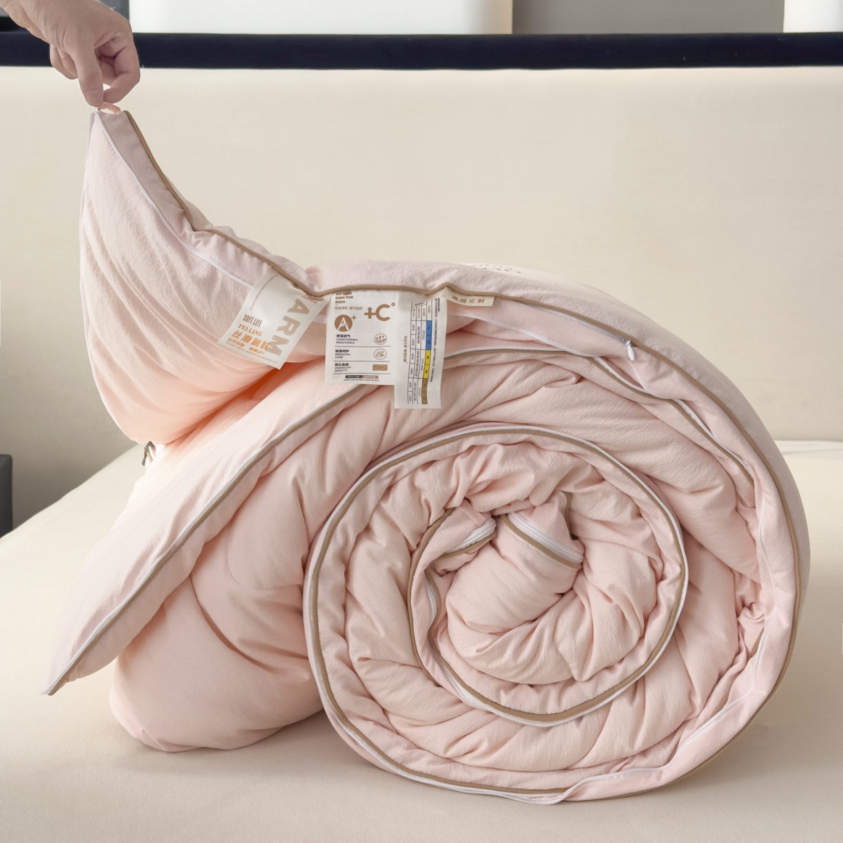 蓝雀翎 2025新款10%针织糯糯棉大豆子母被被子被芯 粉色