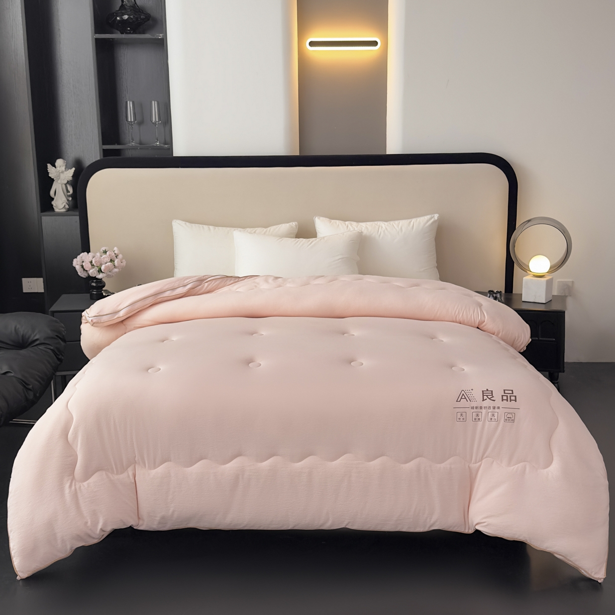 91家纺网 家纺一手货源 找家纺 蓝雀翎 2025新款10%针织糯糯棉大豆子母被被子被芯 粉色