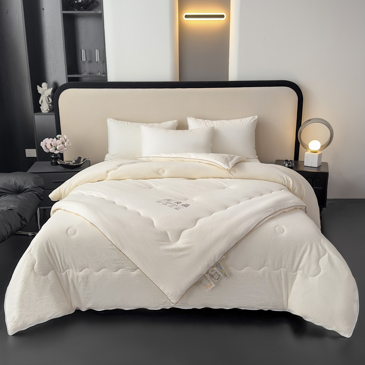 91家纺网 家纺一手货源 找家纺 蓝雀翎 2025新款10%针织糯糯棉大豆子母被被子被芯 白色