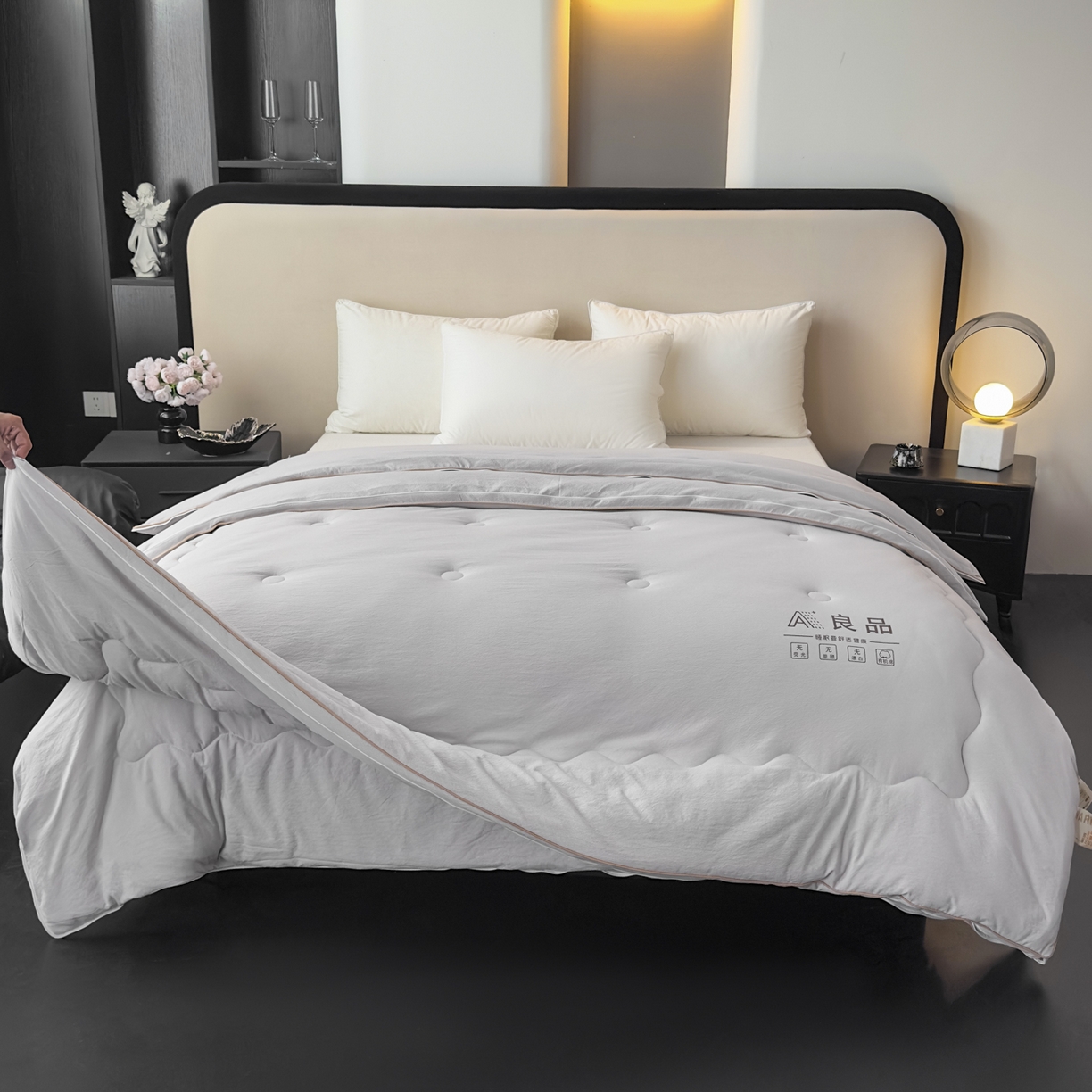 91家纺网 家纺一手货源 找家纺 蓝雀翎 2025新款10%针织糯糯棉大豆子母被被子被芯 灰色