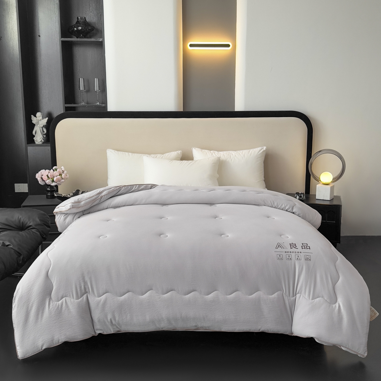 91家纺网 家纺一手货源 找家纺 蓝雀翎 2025新款10%针织糯糯棉大豆子母被被子被芯 灰色