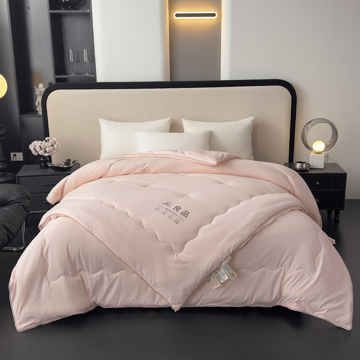 91家纺网 家纺一手货源 找家纺 蓝雀翎 2025新款10%针织糯糯棉大豆子母被被子被芯 粉色