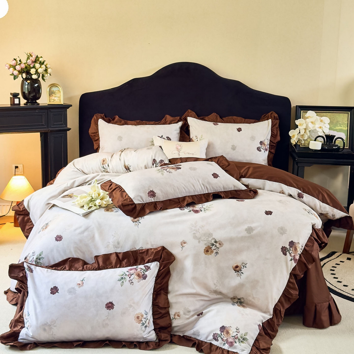 91家纺网 家纺一手货源 找家纺 （总）由丽家纺 2025新款法式全棉贡缎花边款数码印花四件套（控价券后299起）