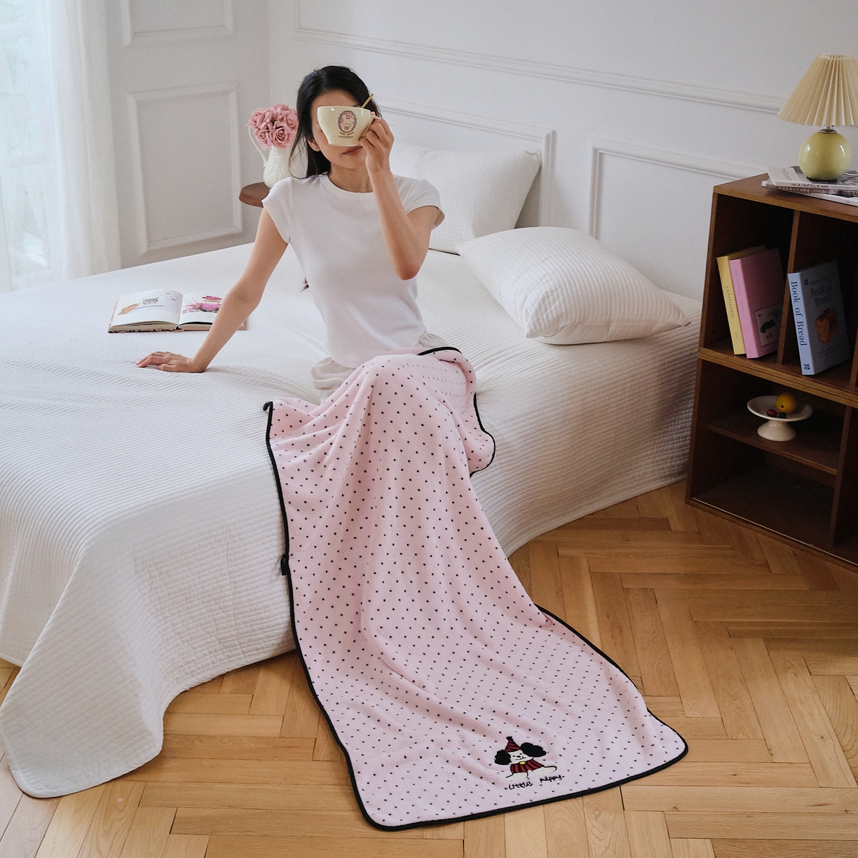 91家纺网 家纺一手货源 找家纺 沐瑟家纺 2025新款亲肤柔软珊瑚绒毛巾浴巾-点点动物系列 点点动物-粉红小狗 70*140cm浴巾/条