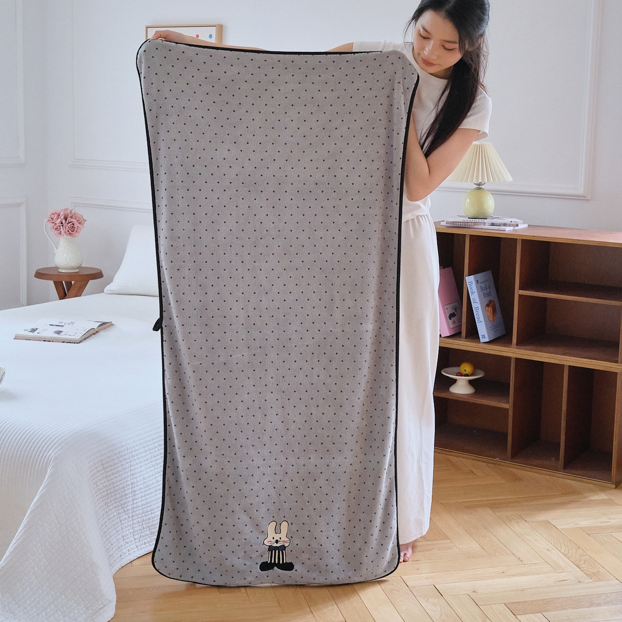 沐瑟家纺 2025新款亲肤柔软珊瑚绒毛巾浴巾-点点动物系列 点点动物-可爱兔 35*75cm毛巾/条