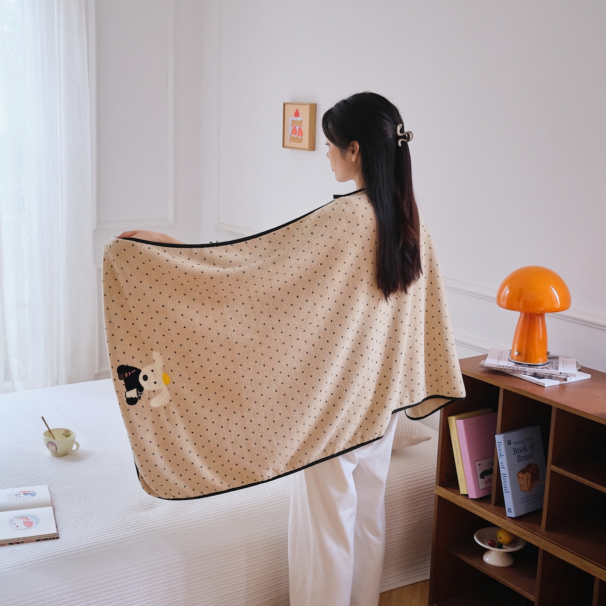 91家纺网 家纺一手货源 找家纺 沐瑟家纺 2025新款亲肤柔软珊瑚绒毛巾浴巾-点点动物系列 点点动物-咖啡狗 70*140cm浴巾/条