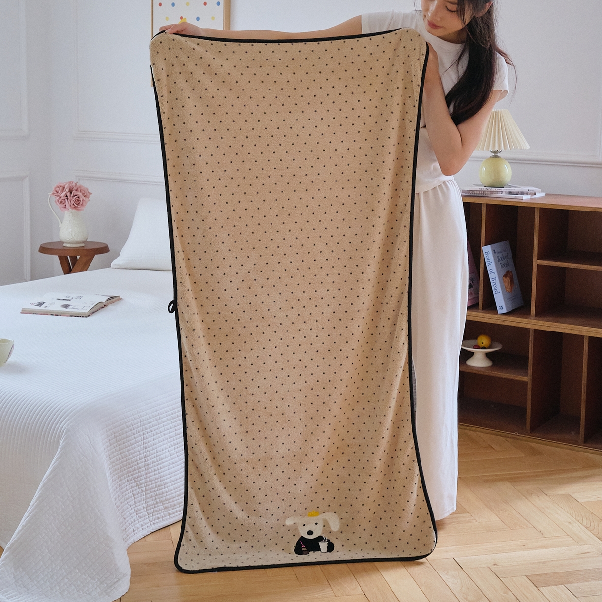 沐瑟家纺 2025新款亲肤柔软珊瑚绒毛巾浴巾-点点动物系列 点点动物-咖啡狗 35*75cm毛巾/条