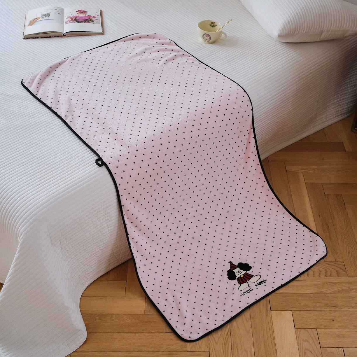 91家纺网 家纺一手货源 找家纺 沐瑟家纺 2025新款亲肤柔软珊瑚绒毛巾浴巾-点点动物系列 点点动物-粉红小狗 70*140cm浴巾/条