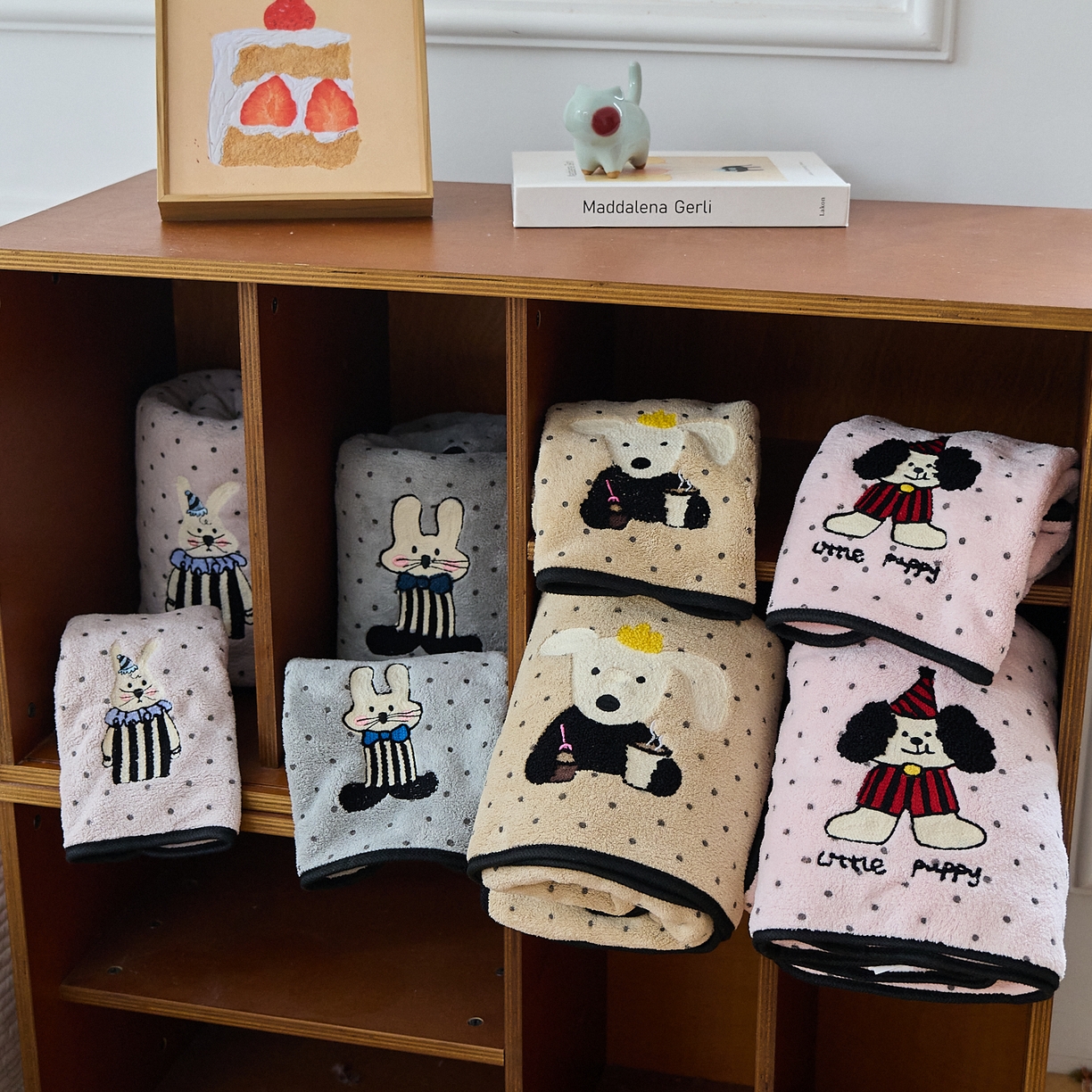 沐瑟家纺 2025新款亲肤柔软珊瑚绒毛巾浴巾-点点动物系列 组合 70*140cm浴巾/条