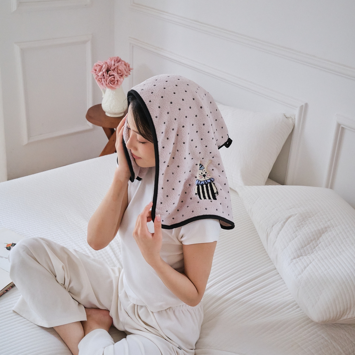 91家纺网 家纺一手货源 找家纺 沐瑟家纺 2025新款亲肤柔软珊瑚绒毛巾浴巾-点点动物系列 点点动物-粉红兔 70*140cm浴巾/条