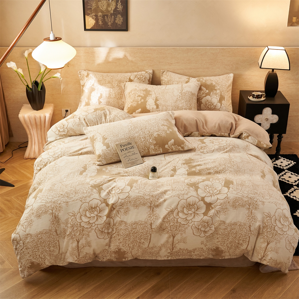 91家纺网 家纺一手货源 找家纺 金鹰 2025新款雕花烂花牛奶绒四件套 梦回唐朝