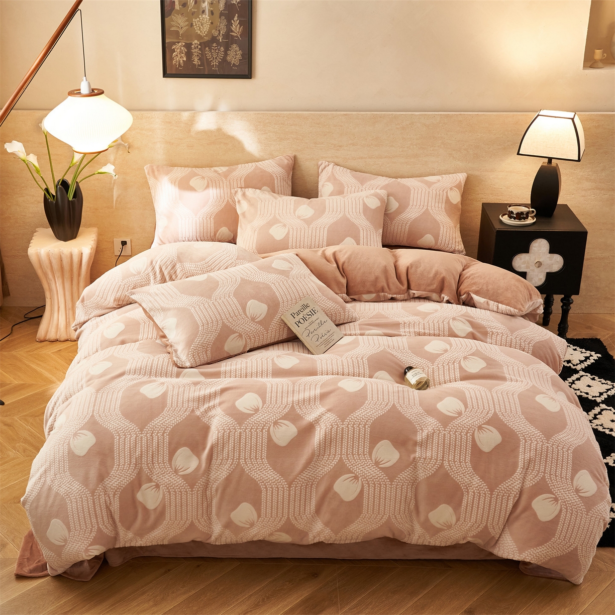 91家纺网 家纺一手货源 找家纺 金鹰 2025新款雕花烂花牛奶绒四件套 蝴蝶结