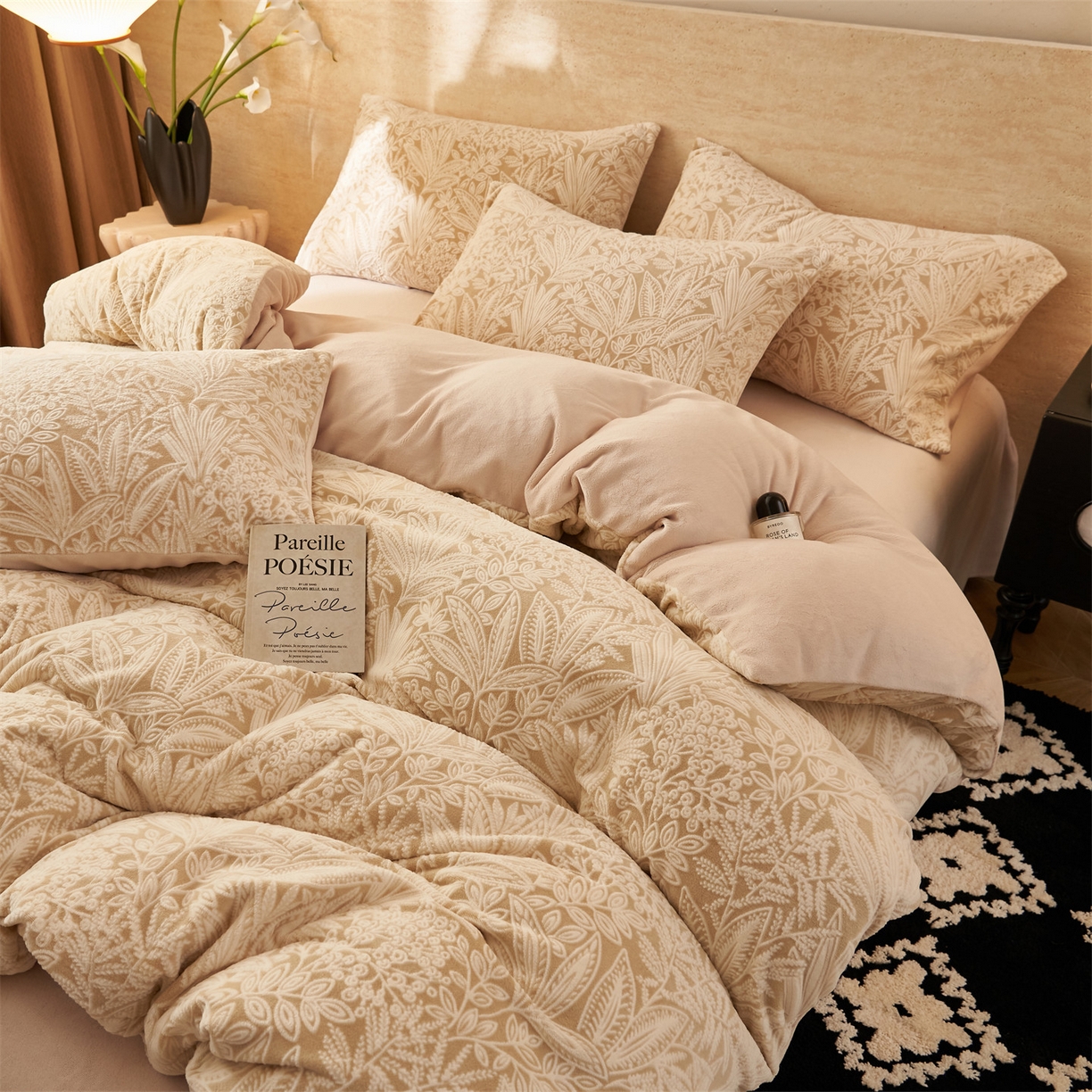 91家纺网 家纺一手货源 找家纺 金鹰 2025新款雕花烂花牛奶绒四件套 绿野仙踪-驼