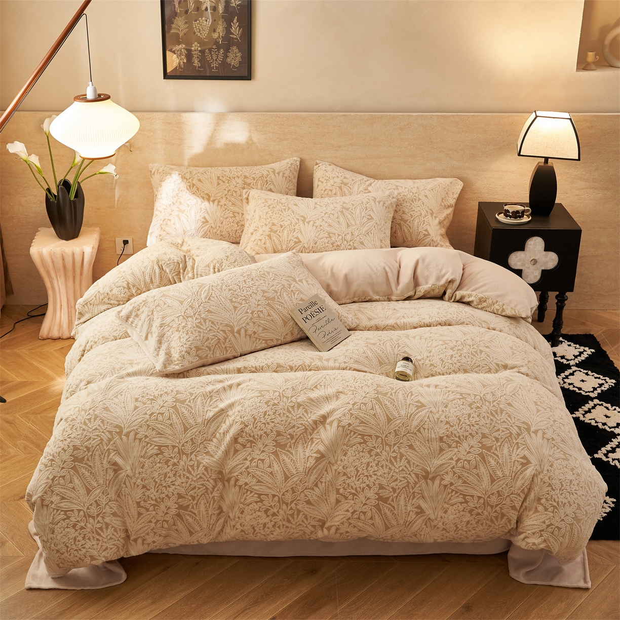 91家纺网 家纺一手货源 找家纺 金鹰 2025新款雕花烂花牛奶绒四件套 绿野仙踪-驼