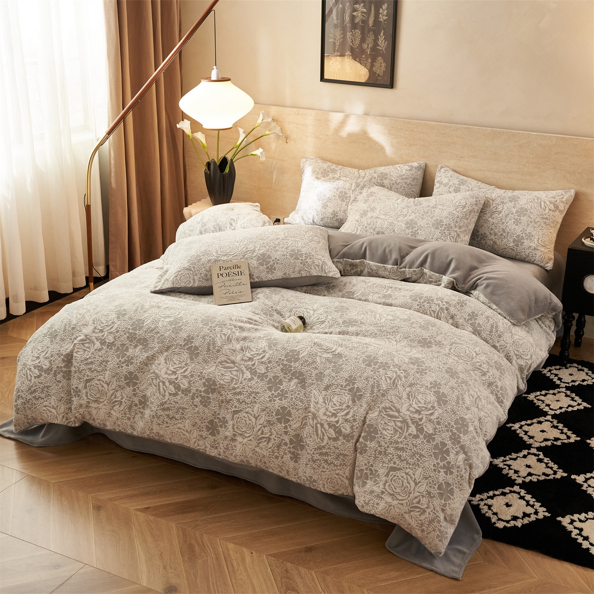 金鹰 2025新款雕花烂花牛奶绒四件套 玫瑰恋情