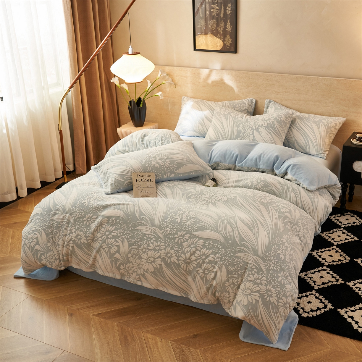 金鹰 2025新款雕花烂花牛奶绒四件套 叶叶生辉