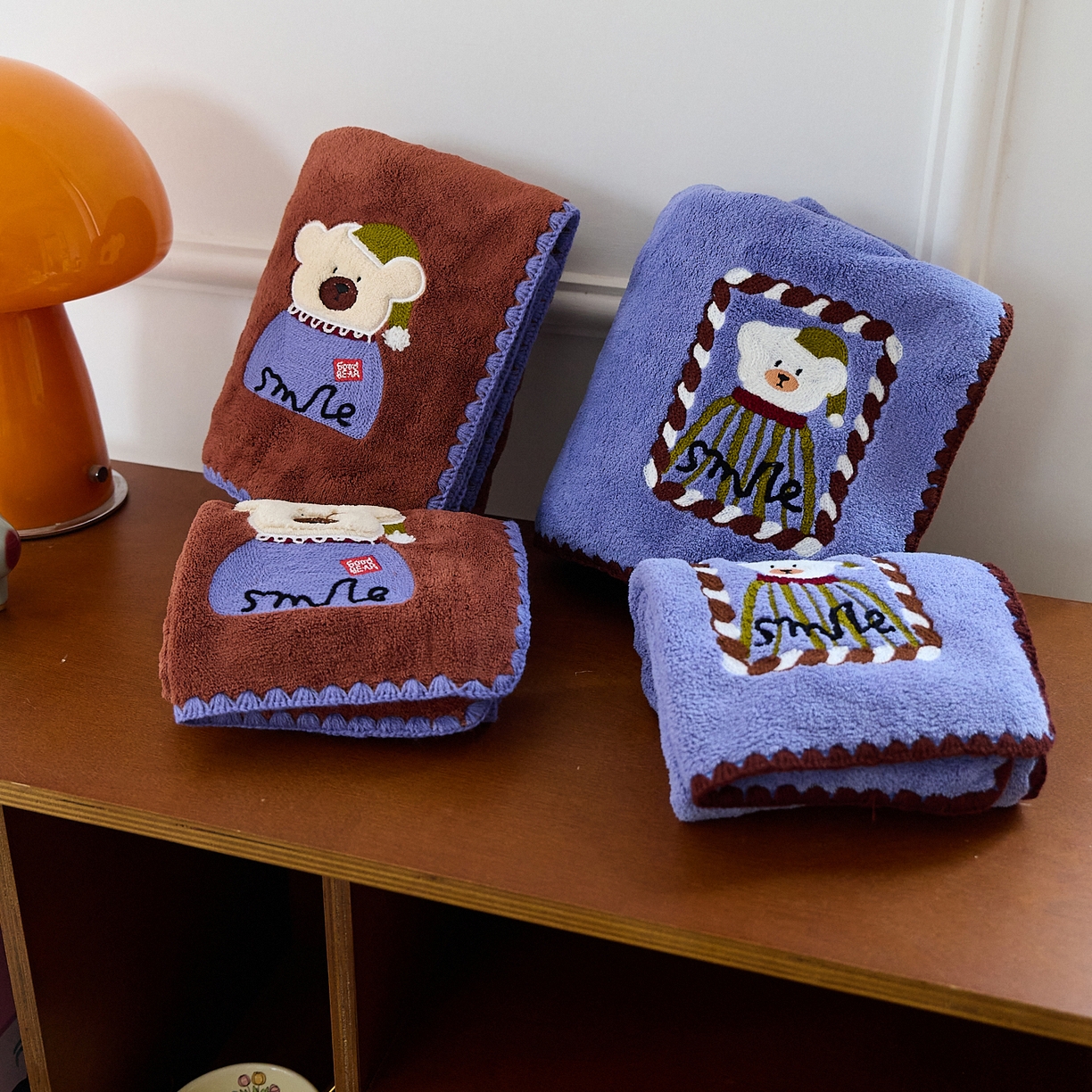 91家纺网 家纺一手货源 找家纺 沐瑟家纺 2025新款亲肤柔软珊瑚绒毛巾浴巾-呆呆熊系列 组合 35*75cm毛巾/条