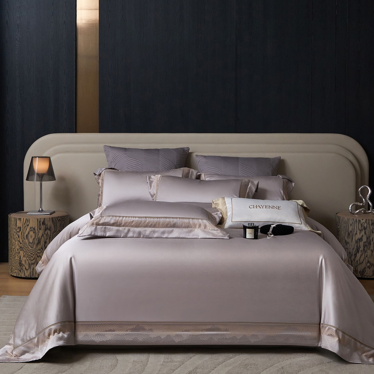 JUICY 橘滋家纺 2025新款高定鎏金高精密拼角系列四件套 卢浮塔夫绸-绅士灰