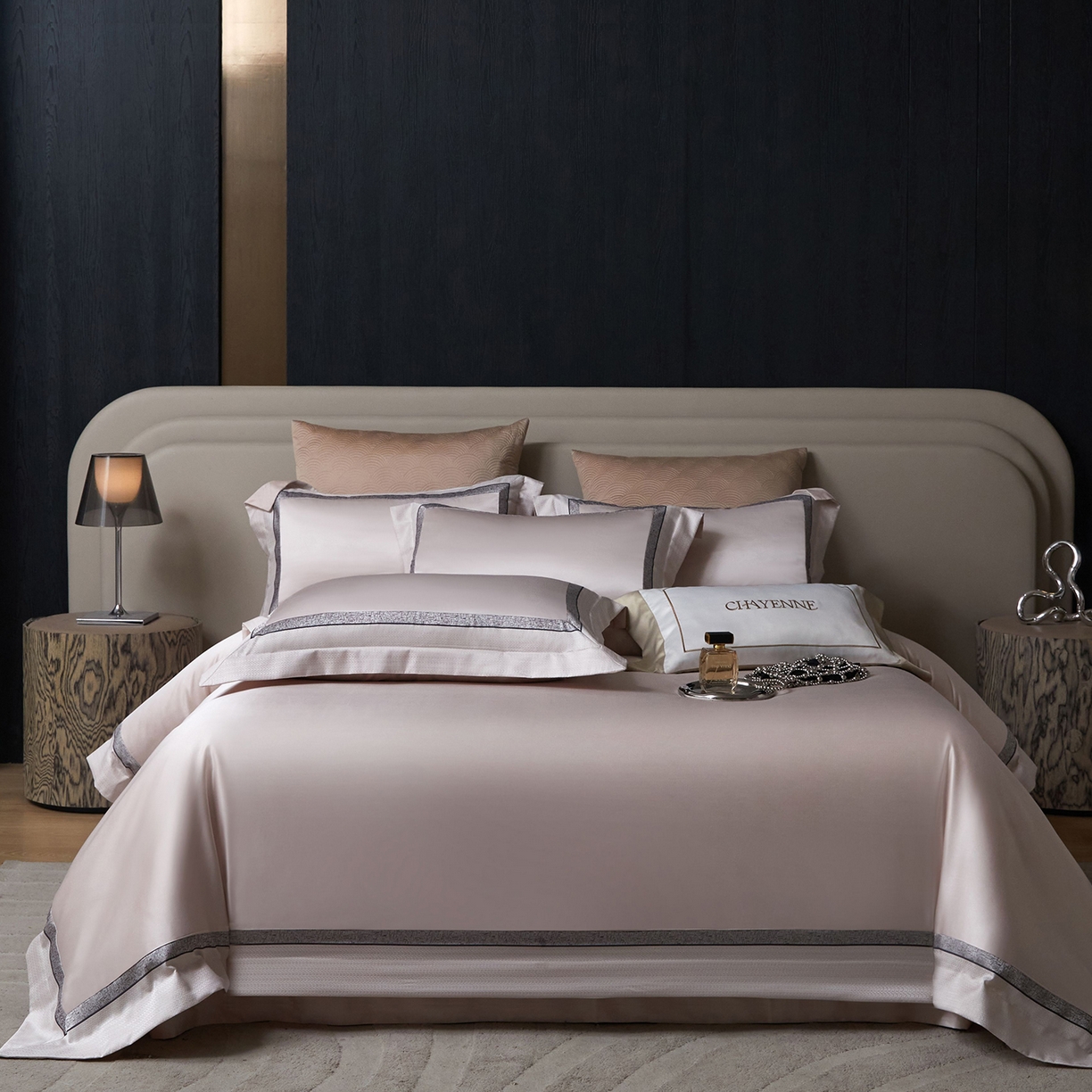 JUICY 橘滋家纺 2025新款高定鎏金高精密拼角系列四件套 卢浮塔夫绸-灰泥粉