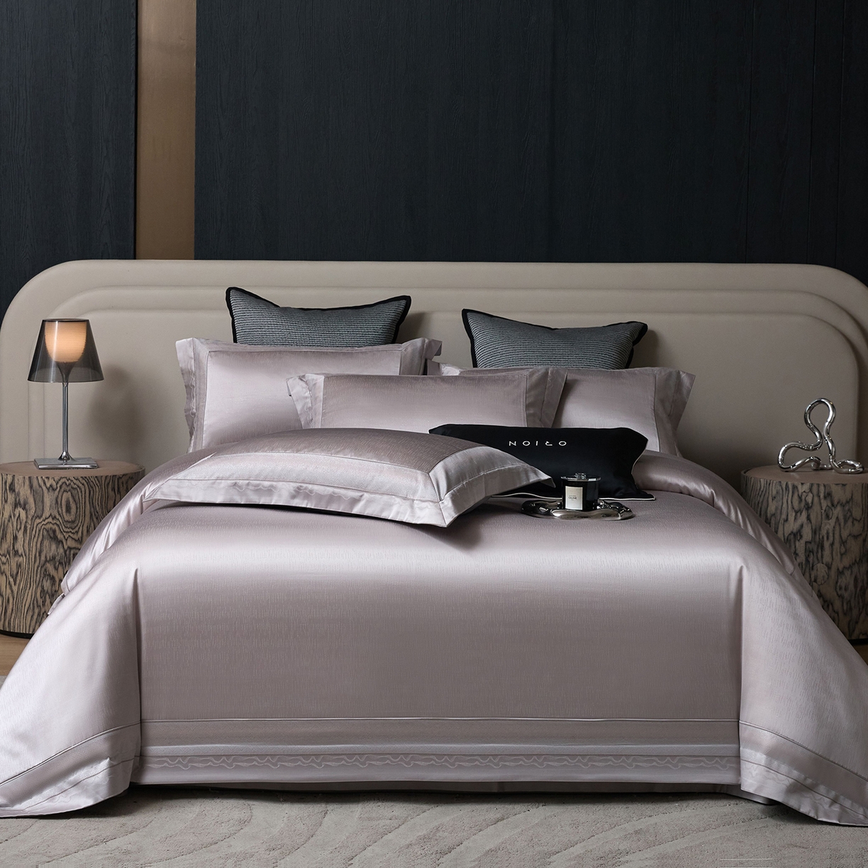 JUICY 橘滋家纺 2025新款高定鎏金高精密拼角系列四件套 卢浮塔夫绸-冷雾灰