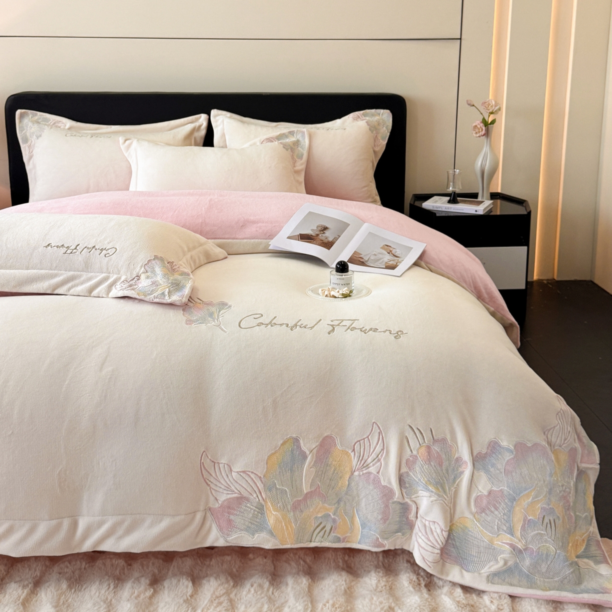 91家纺网 家纺一手货源 找家纺 （总）2025新款牛奶绒刺绣工艺高克重四件套-安娜系列