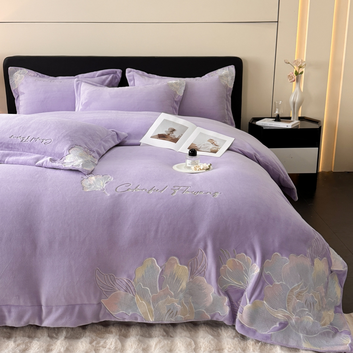 91家纺网 家纺一手货源 找家纺 （总）2025新款牛奶绒刺绣工艺高克重四件套-安娜系列