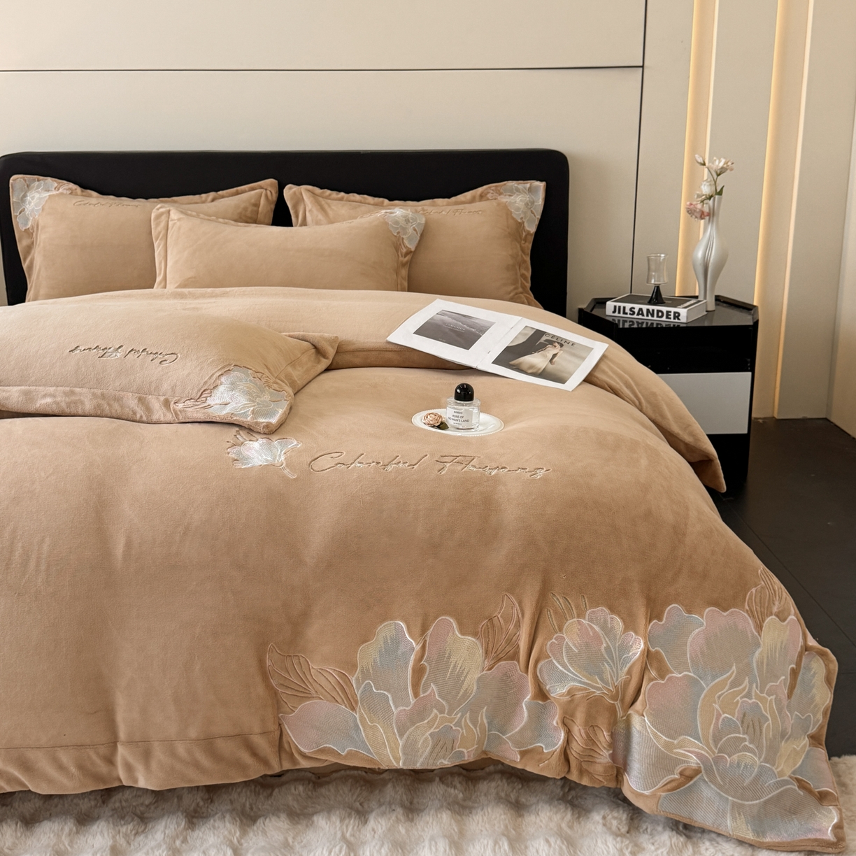 91家纺网 家纺一手货源 找家纺 （总）2025新款牛奶绒刺绣工艺高克重四件套-安娜系列