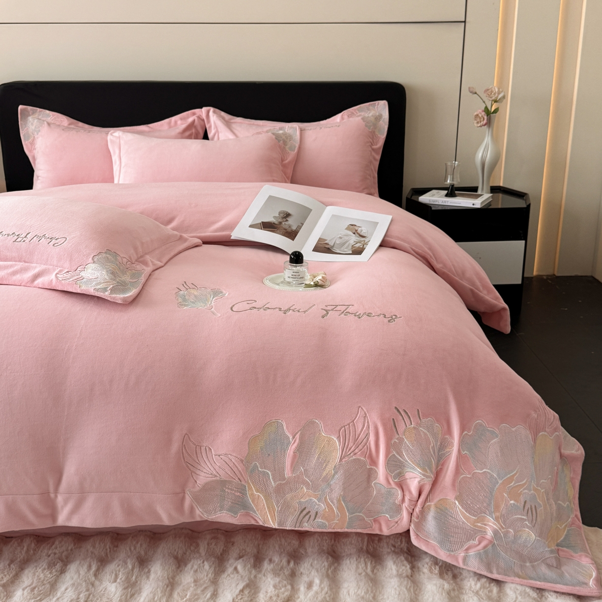 91家纺网 家纺一手货源 找家纺 （总）2025新款牛奶绒刺绣工艺高克重四件套-安娜系列