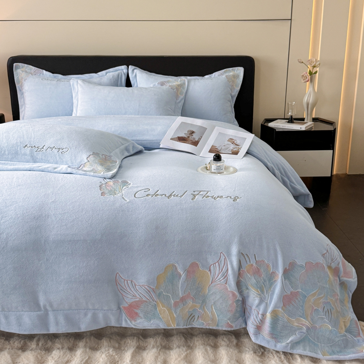 91家纺网 家纺一手货源 找家纺 （总）2025新款牛奶绒刺绣工艺高克重四件套-安娜系列