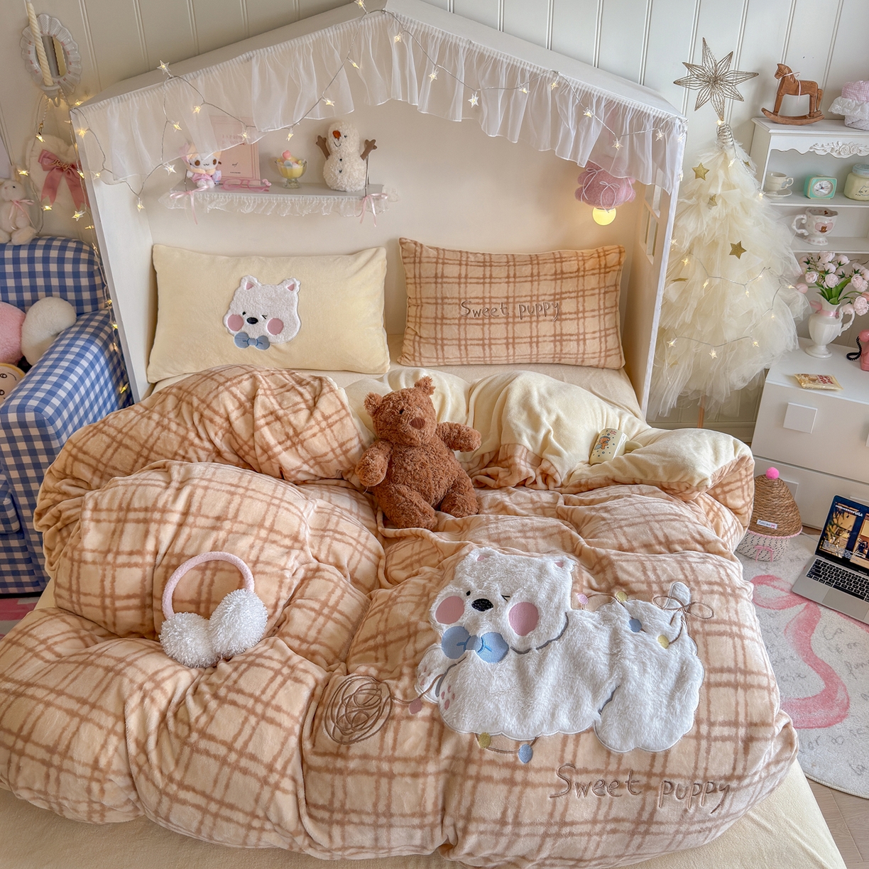 91家纺网 家纺一手货源 找家纺 罗亿家纺 2025新款A类兔毛贴布绣刺绣牛奶绒四件套-小红书推荐(提供买家秀) 毛线球西高地