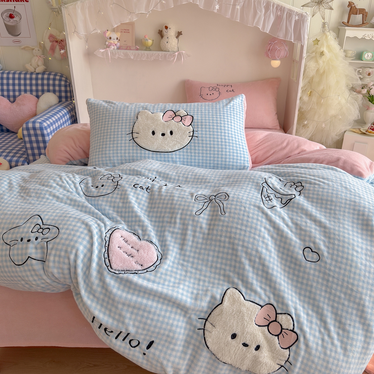 91家纺网 家纺一手货源 找家纺 罗亿家纺 2025新款A类兔毛贴布绣刺绣牛奶绒四件套-小红书推荐(提供买家秀) 小猫冰激凌