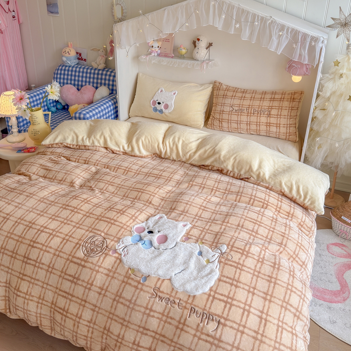 91家纺网 家纺一手货源 找家纺 罗亿家纺 2025新款A类兔毛贴布绣刺绣牛奶绒四件套-小红书推荐(提供买家秀) 毛线球西高地