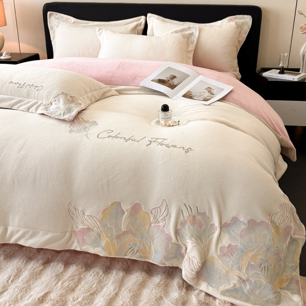 91家纺网 家纺一手货源 找家纺 （总）2025新款牛奶绒刺绣工艺高克重四件套-安娜系列