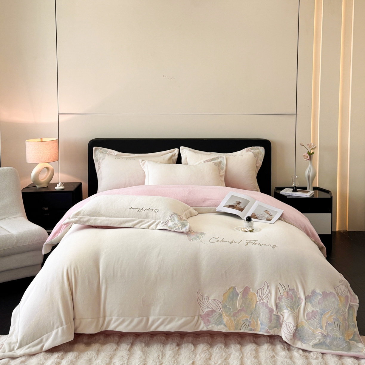 91家纺网 家纺一手货源 找家纺 （总）2025新款牛奶绒刺绣工艺高克重四件套-安娜系列