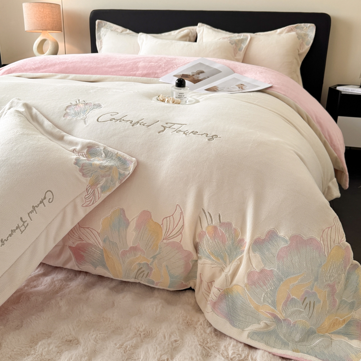 91家纺网 家纺一手货源 找家纺 （总）2025新款牛奶绒刺绣工艺高克重四件套-安娜系列