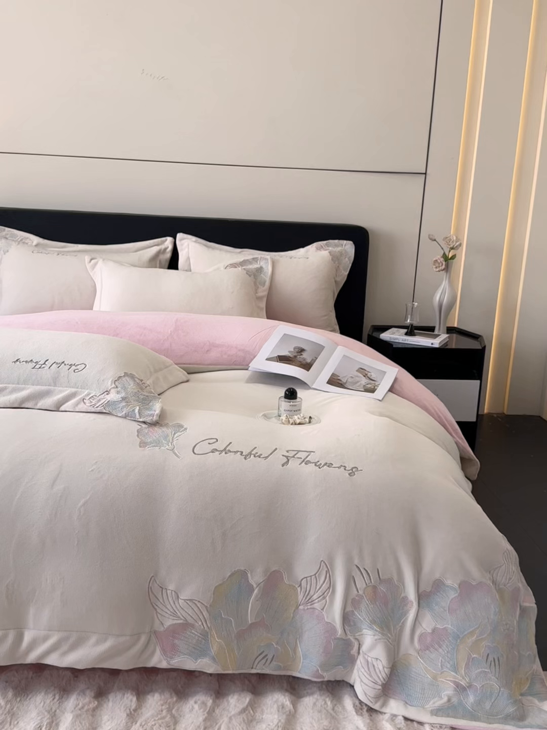 91家纺网 家纺一手货源 找家纺 （总）2025新款牛奶绒刺绣工艺高克重四件套-安娜系列