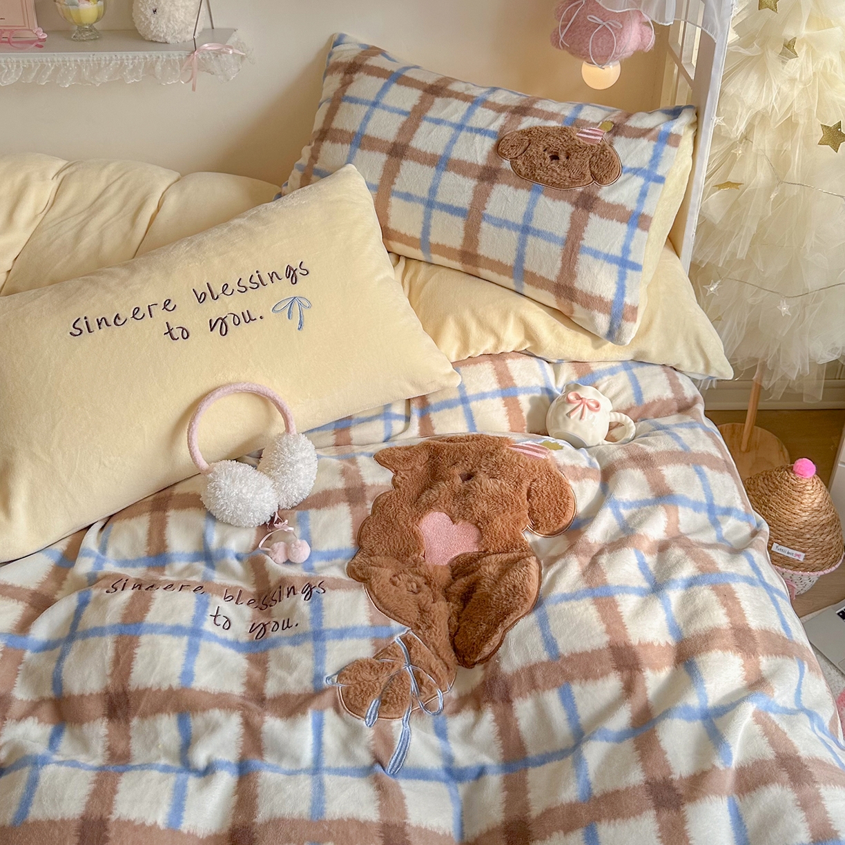 91家纺网 家纺一手货源 找家纺 罗亿家纺 2025新款A类兔毛贴布绣刺绣牛奶绒四件套-小红书推荐(提供买家秀) 帽子puppy