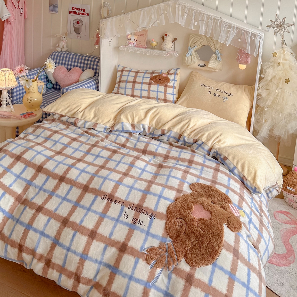 91家纺网 家纺一手货源 找家纺 罗亿家纺 2025新款A类兔毛贴布绣刺绣牛奶绒四件套-小红书推荐(提供买家秀) 帽子puppy