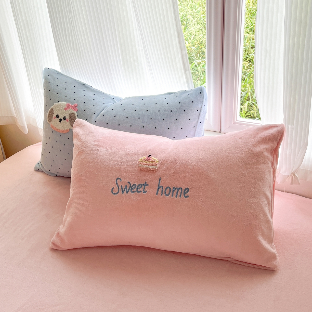 91家纺网 家纺一手货源 找家纺 如一 2025新款卡通毛巾绣系列牛奶绒四件套第三批 蛋糕小狗