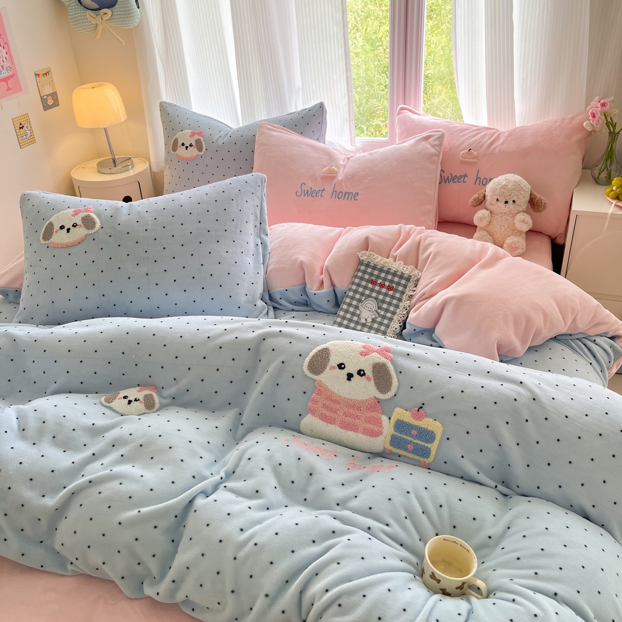 如一 2025新款卡通毛巾绣系列牛奶绒四件套第三批 蛋糕小狗