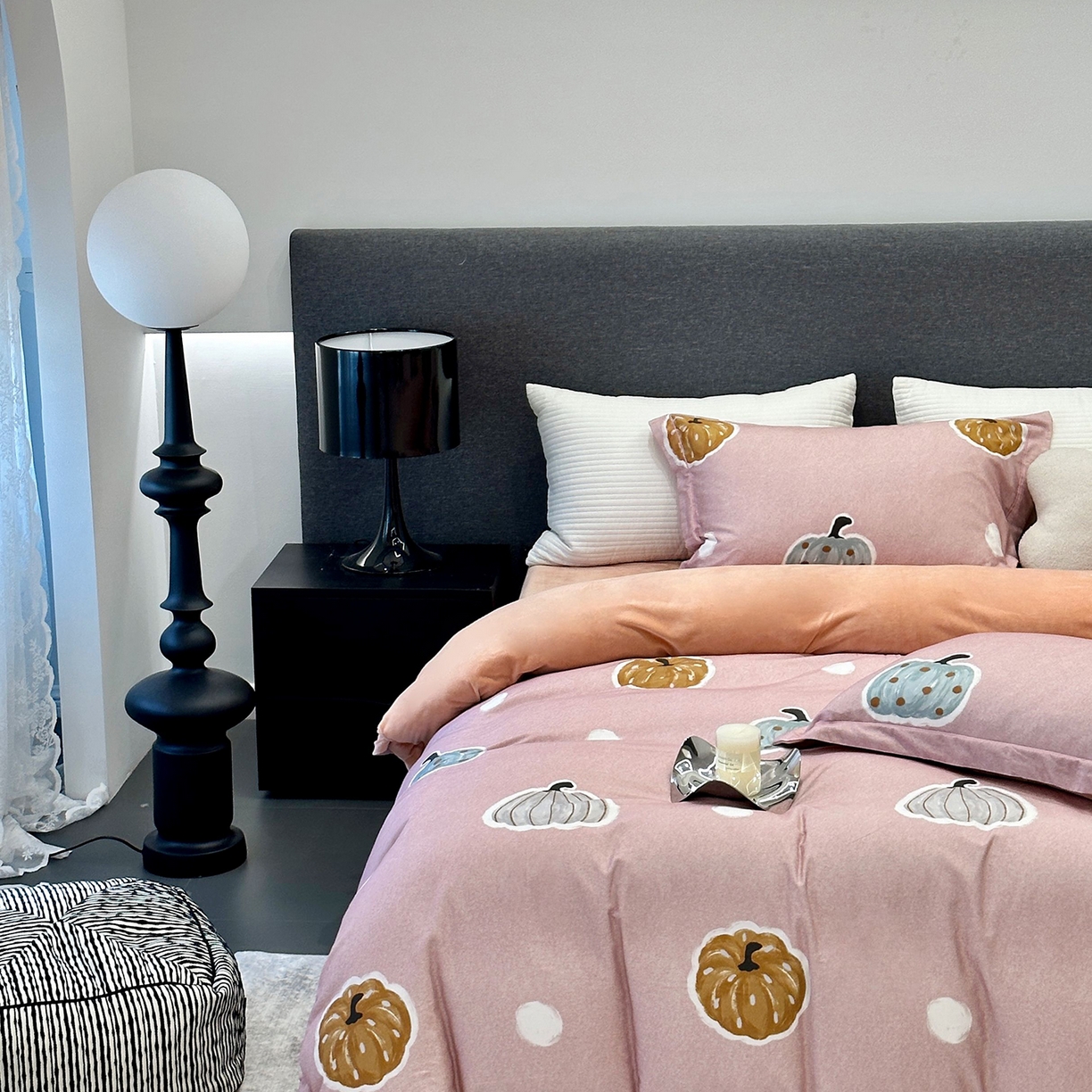 91家纺网 家纺一手货源 找家纺 JUICY 橘滋家纺 2025新款柔美治愈系磨毛宝宝绒系列四件套 南瓜派对