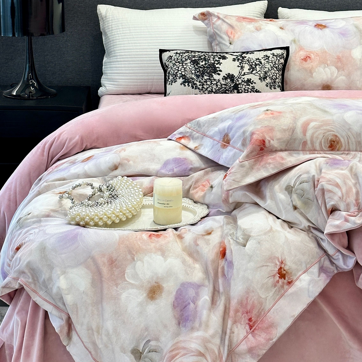 91家纺网 家纺一手货源 找家纺 JUICY 橘滋家纺 2025新款柔美治愈系磨毛宝宝绒系列四件套 一亩花棠