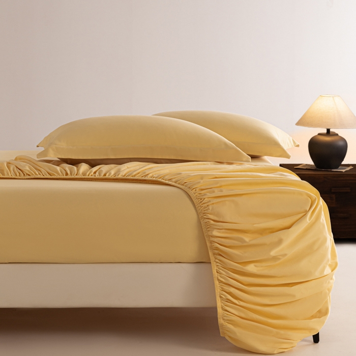 秀色家纺 2025高端长绒棉贡缎加厚磨毛纯棉单件床笠三件套床罩全棉床垫保护套50s 冬禧-麦秆黄